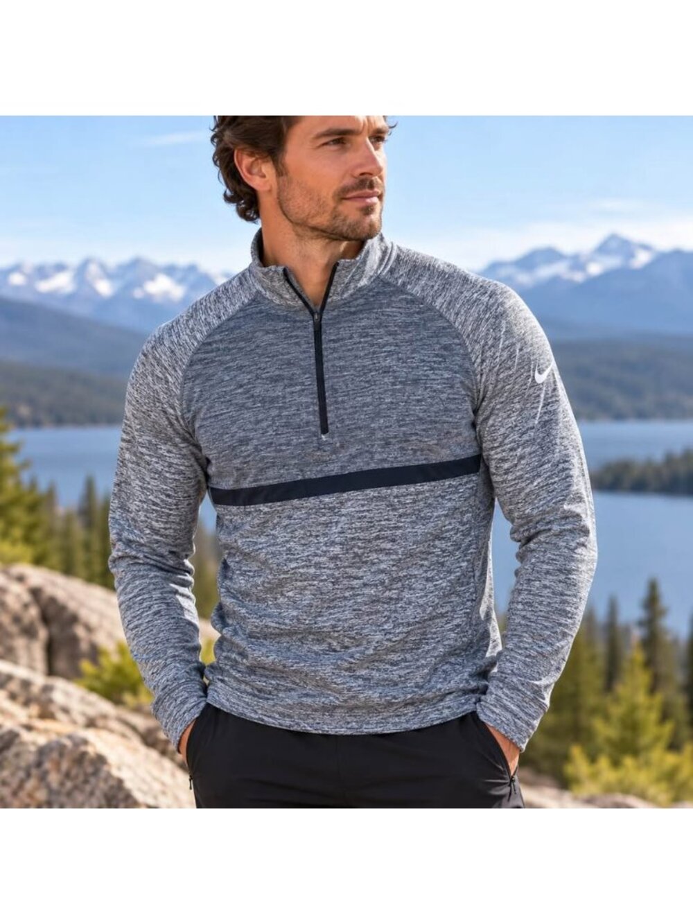 Nike Dri-FIT Men’s Large Heather Grey 1/4 Zip Running Pullover Thumbholes